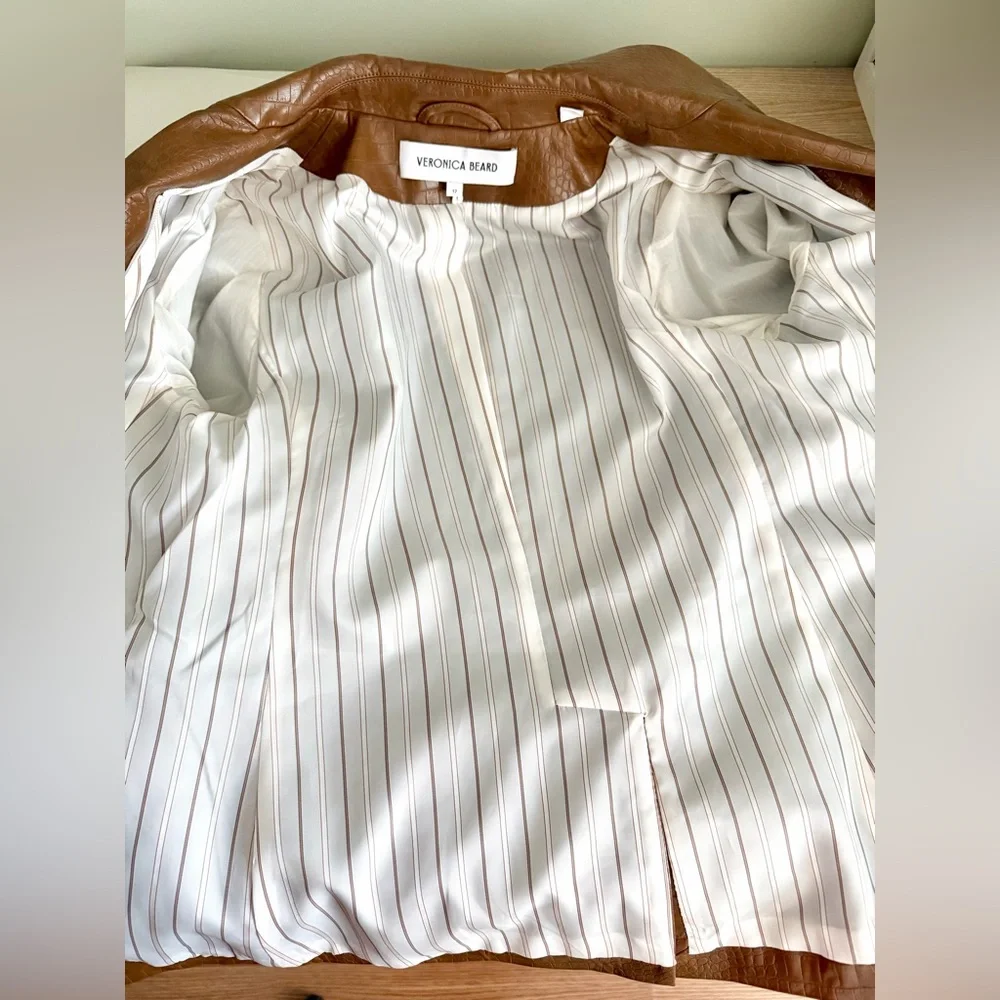 VERONICA BEARD | Lawrence Dark Camel Croc Faux Leather Dickey Jacket Size 12 - Picture 8 of 9